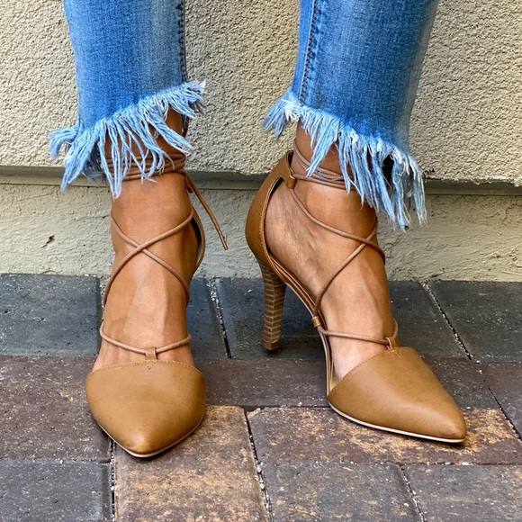 Genuine Leather Ankle Wrap Pointed Stiletto Pump - Picture 6 of 9